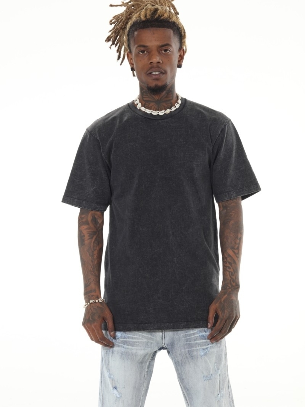 Classic Acid Washed Black Crewneck T-Shirt - Men's
